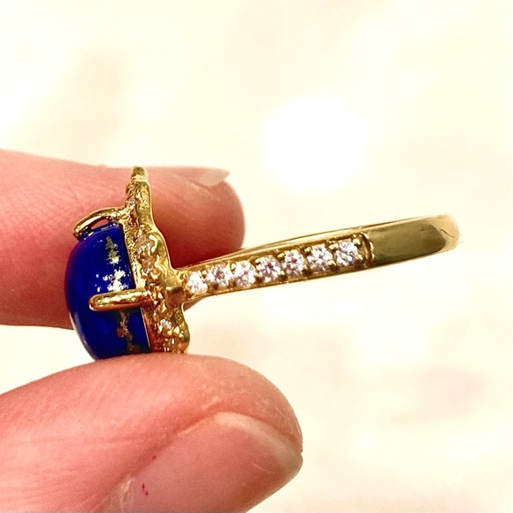 Cocktail Ring Size 6 Lapis Lazuli Cabochon & Diamonds - Picture 12 of 15